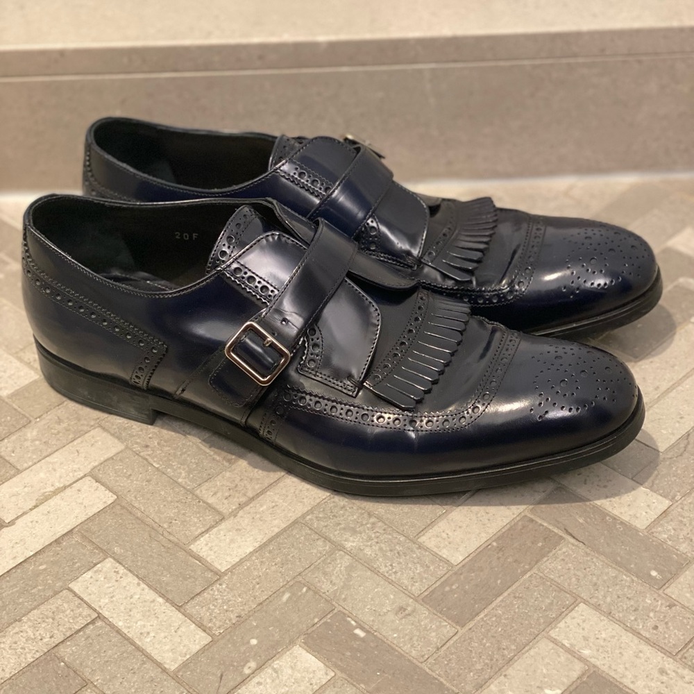 Prada Navy Blue Leather Oxfords